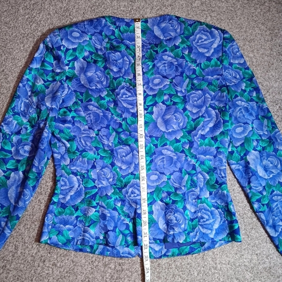 Adrianna Papell Blazer Women's Small 100% Silk Glass Stained Flowers Artsy - Picture 7 of 12